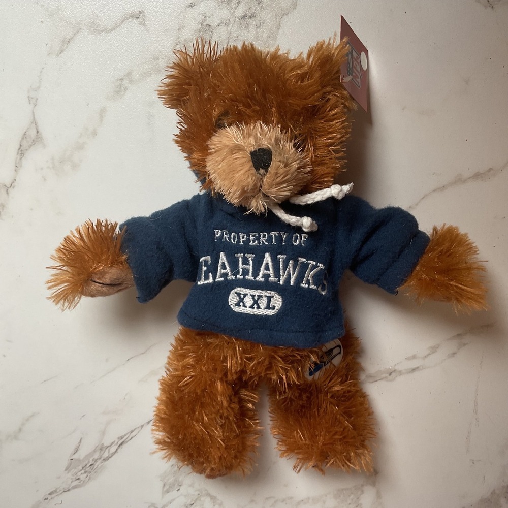NFL Seattle Seahawks Plush Teddy Bear Unisex OS Brown Navy Blue Hoodie NWT